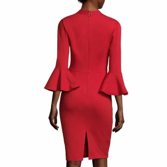 Trina Turk Red Lane V neckline bell sleeve sheath dress size fits like a 4 - Picture 5 of 13